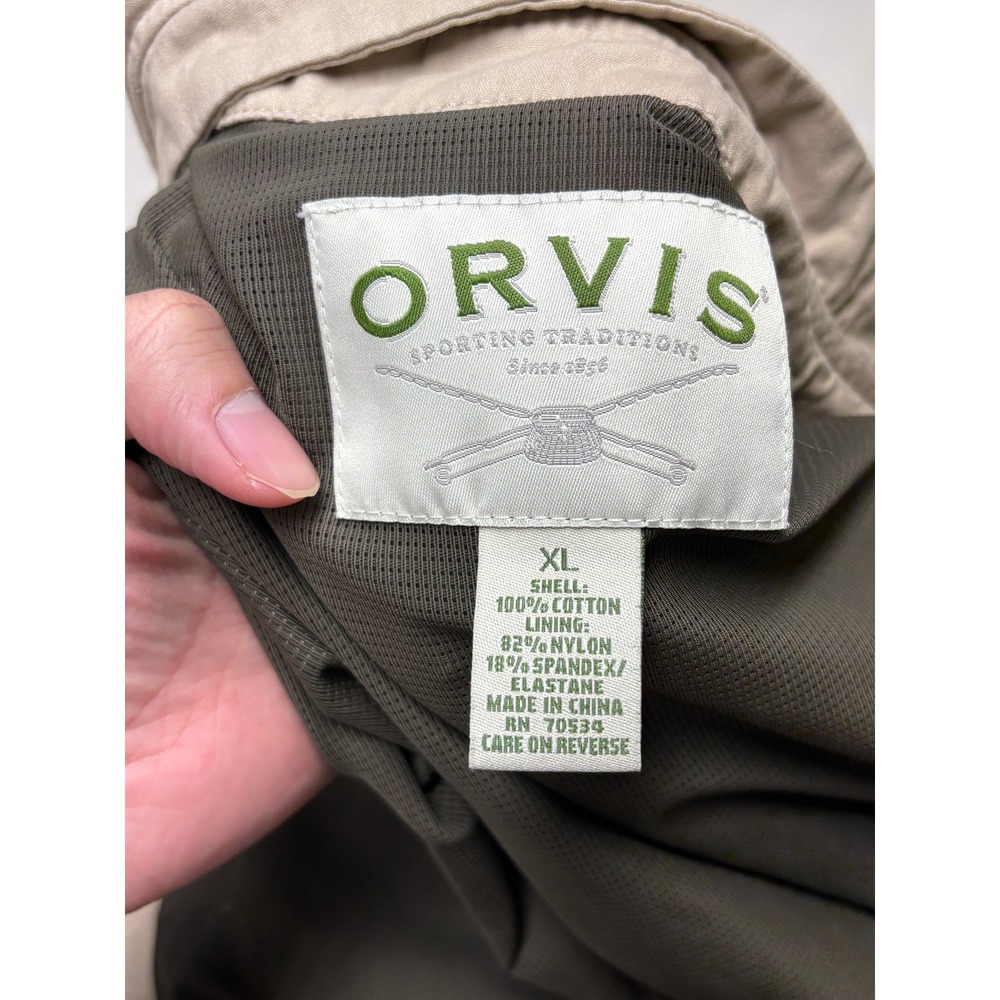 Orvis Mens Khaki Cotton Utility Fishing Travel Vest XL OR-7P78 Tan Mesh Lined - Picture 5 of 9